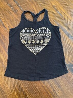 The Children's Place Black Tank Top with Gold Patterned Heart